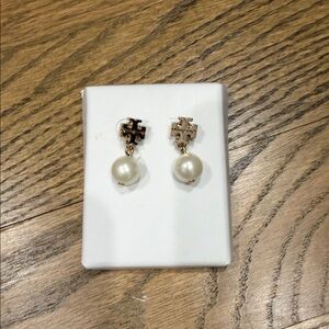 Tory Burch Gold and Pearl Drop Earrings